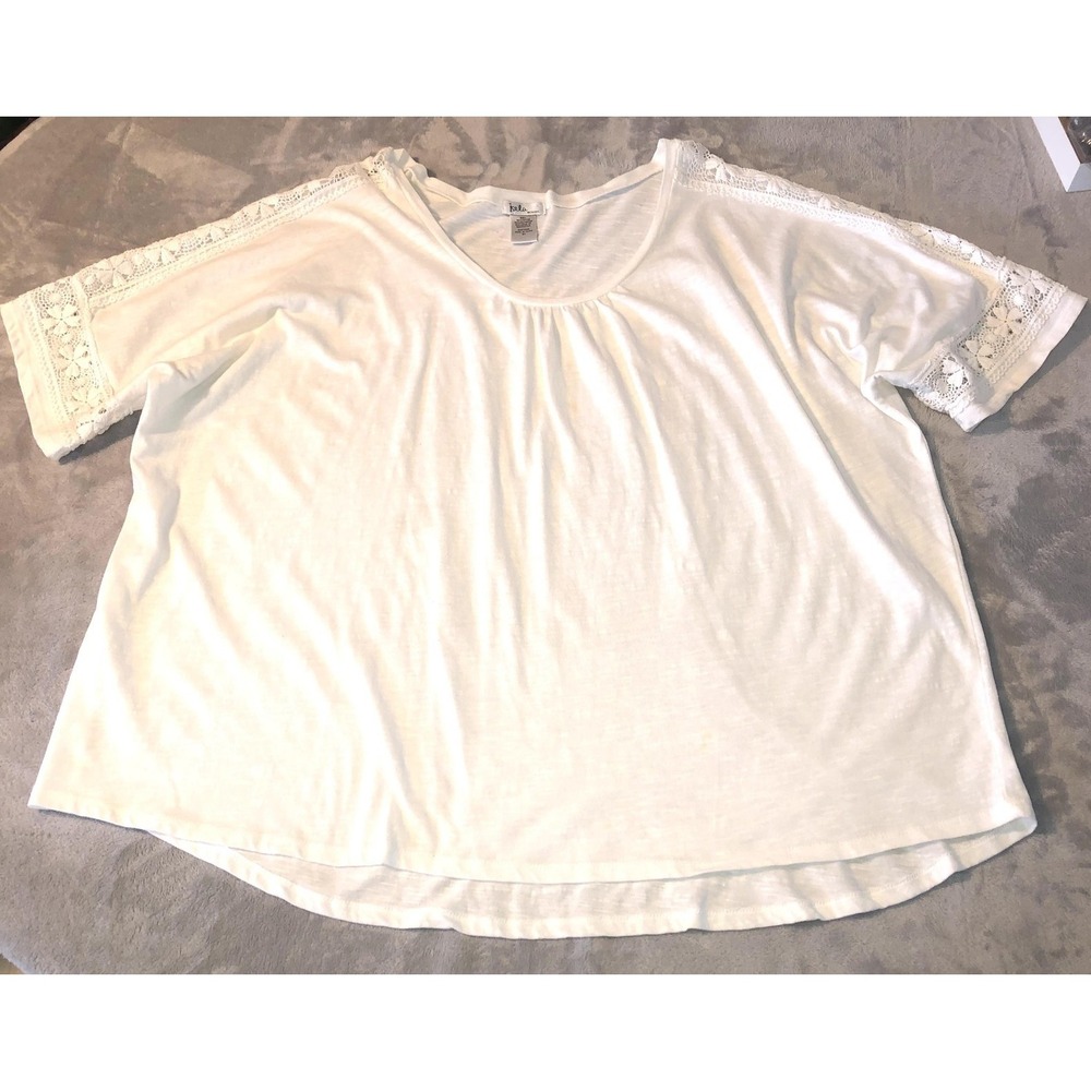 Isela‎ Woman Shirt Womens Plus 3X White Crochet Lace Sleeve Scoop Neck Boho